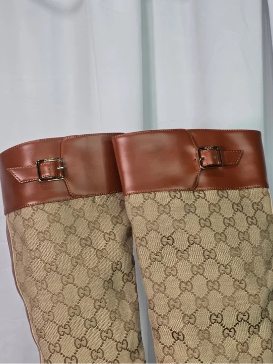 Gucci Ellis GG-Monogram Canvas Knee-High Boots - Picture 7 of 14